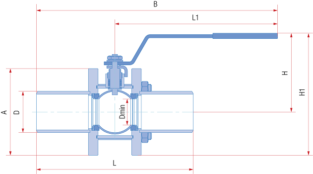 Кран шаровой разборный 11с67п GAS PRO СП.00.1 под приварку стандартнопроходной, с рукояткой, ст. 20, Ду 65-250, Ру 16-40